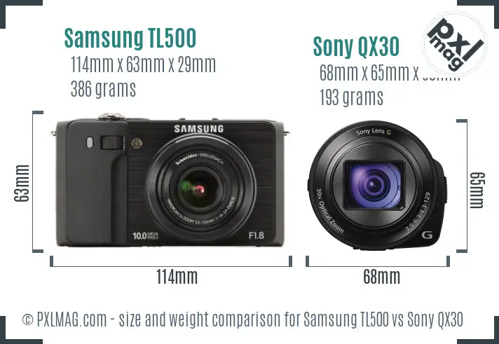 Samsung TL500 vs Sony QX30 size comparison Samsung TL500 vs Sony QX30 size comparison