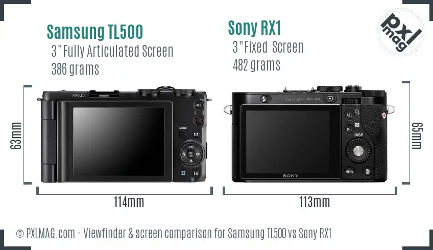 Samsung TL500 vs Sony RX1 Screen and Viewfinder comparison