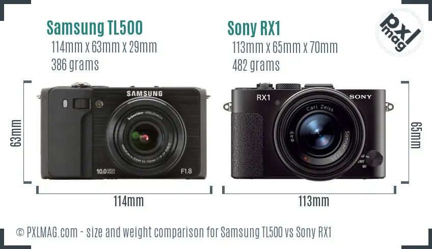 Samsung TL500 vs Sony RX1 size comparison