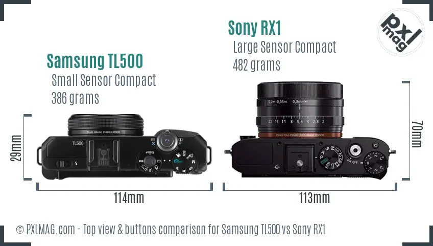 Samsung TL500 vs Sony RX1 top view buttons comparison