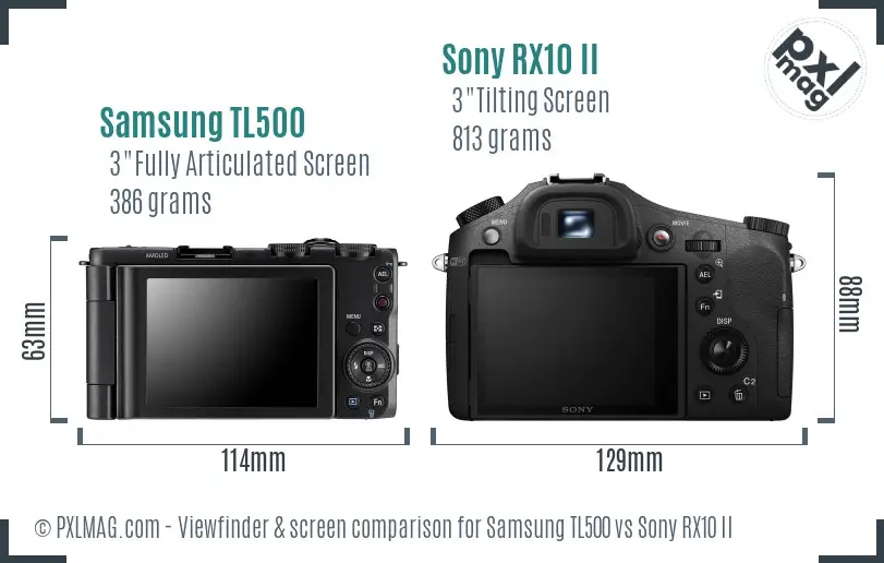 Samsung TL500 vs Sony RX10 II Screen and Viewfinder comparison