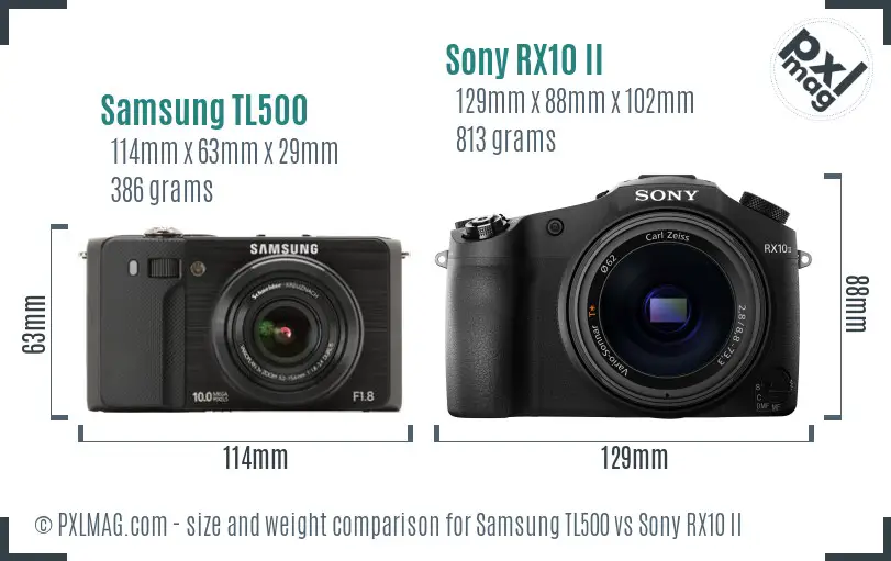 Samsung TL500 vs Sony RX10 II size comparison