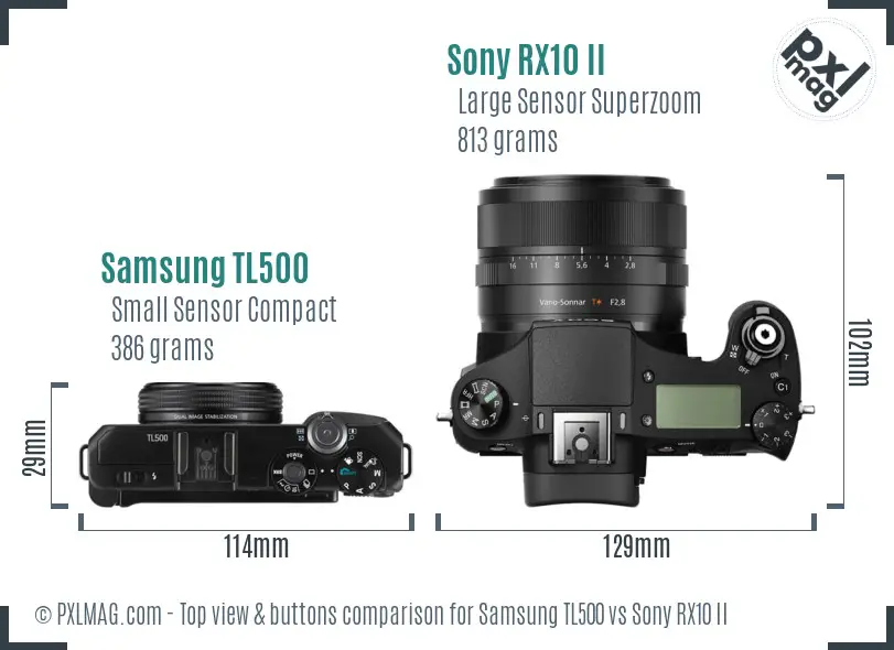 Samsung TL500 vs Sony RX10 II top view buttons comparison