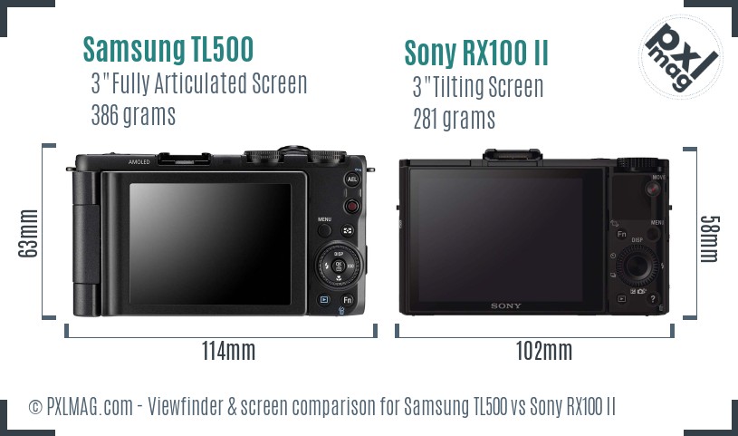 Samsung TL500 vs Sony RX100 II Screen and Viewfinder comparison