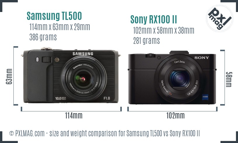 Samsung TL500 vs Sony RX100 II size comparison