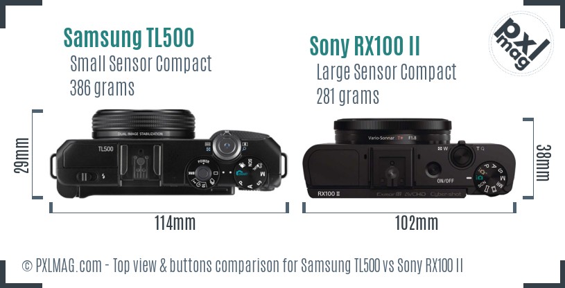 Samsung TL500 vs Sony RX100 II top view buttons comparison