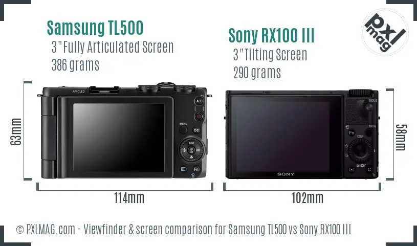 Samsung TL500 vs Sony RX100 III Screen and Viewfinder comparison