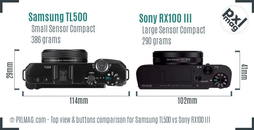 Samsung TL500 vs Sony RX100 III top view buttons comparison