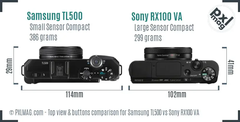 Samsung TL500 vs Sony RX100 VA top view buttons comparison