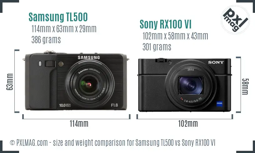 Samsung TL500 vs Sony RX100 VI size comparison