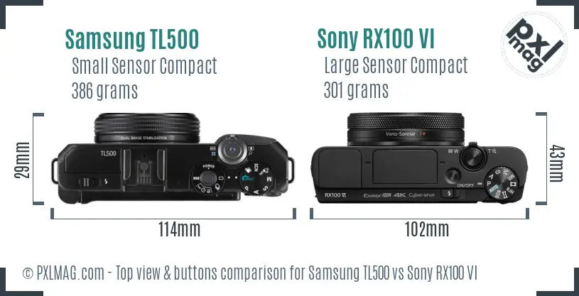 Samsung TL500 vs Sony RX100 VI top view buttons comparison