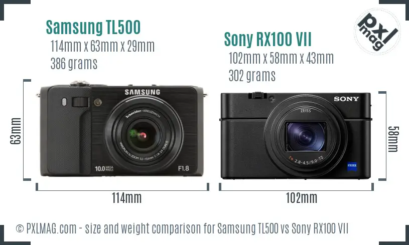 Samsung TL500 vs Sony RX100 VII size comparison Samsung TL500 vs Sony RX100 VII size comparison