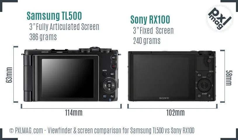 Samsung TL500 vs Sony RX100 Screen and Viewfinder comparison