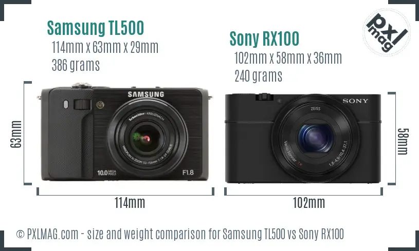 Samsung TL500 vs Sony RX100 size comparison