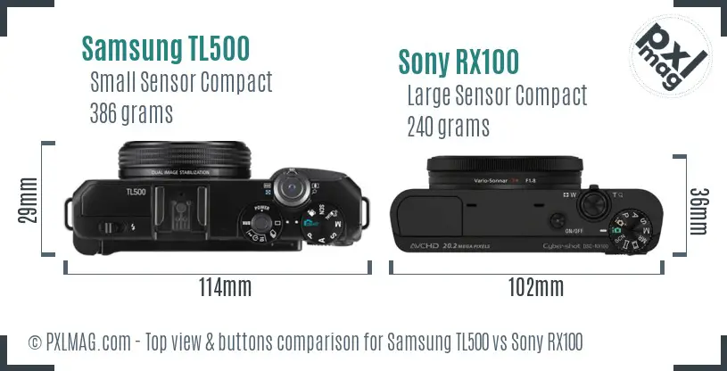 Samsung TL500 vs Sony RX100 top view buttons comparison