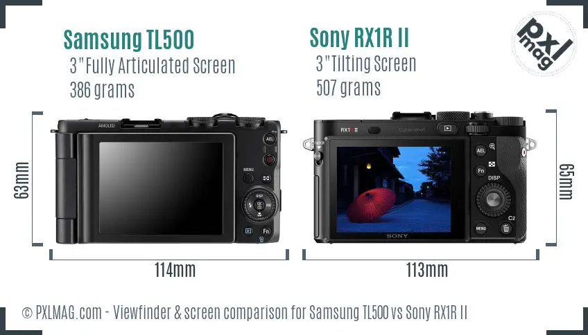 Samsung TL500 vs Sony RX1R II Screen and Viewfinder comparison