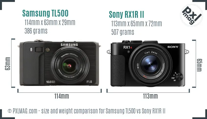 Samsung TL500 vs Sony RX1R II size comparison