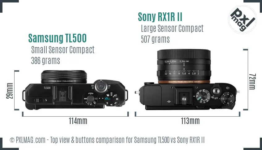 Samsung TL500 vs Sony RX1R II top view buttons comparison