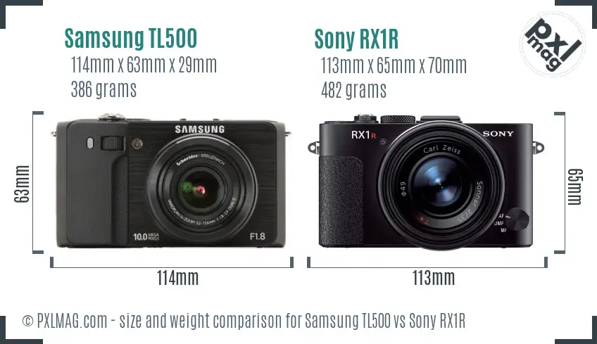 Samsung TL500 vs Sony RX1R size comparison
