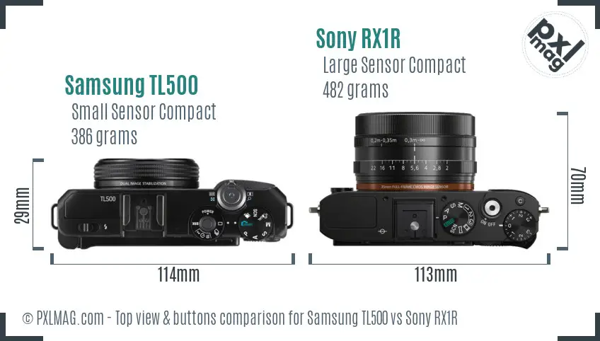 Samsung TL500 vs Sony RX1R top view buttons comparison