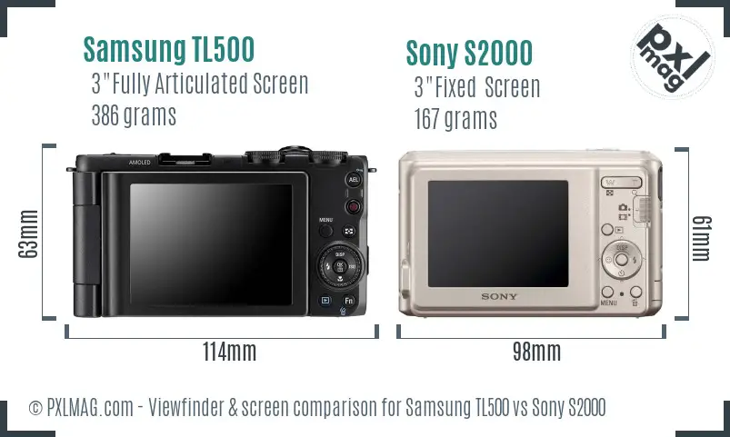 Samsung TL500 vs Sony S2000 Screen and Viewfinder comparison