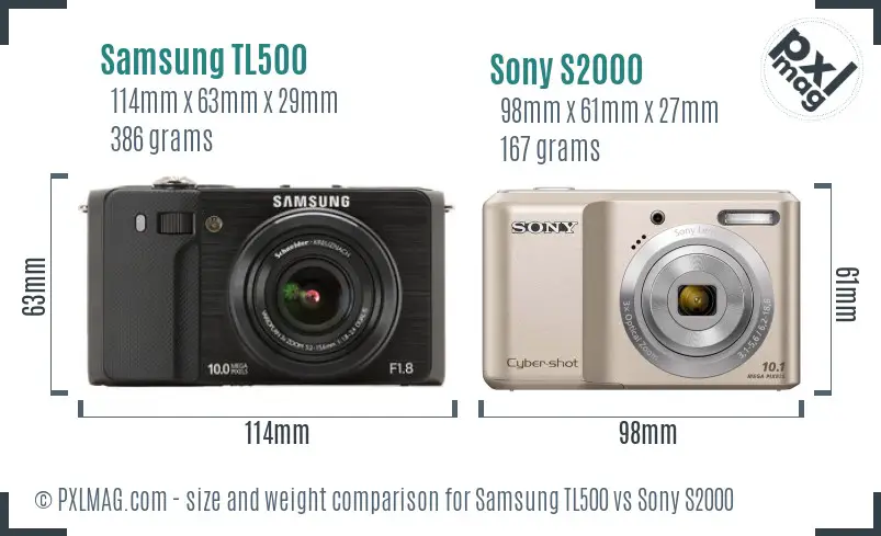 Samsung TL500 vs Sony S2000 size comparison