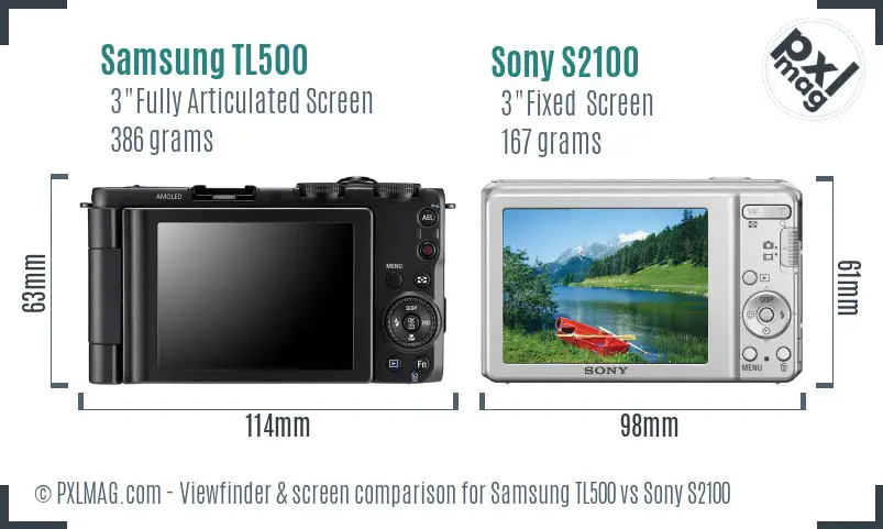 Samsung TL500 vs Sony S2100 Screen and Viewfinder comparison