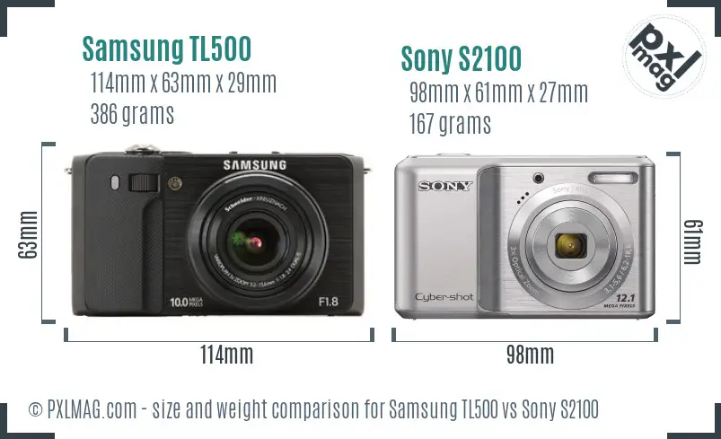 Samsung TL500 vs Sony S2100 size comparison