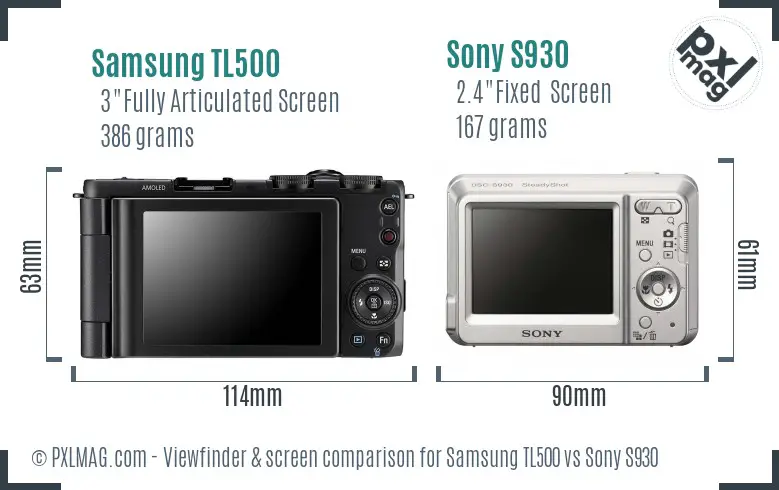 Samsung TL500 vs Sony S930 Screen and Viewfinder comparison