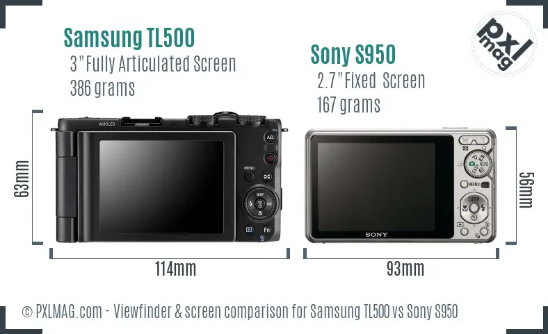 Samsung TL500 vs Sony S950 Screen and Viewfinder comparison