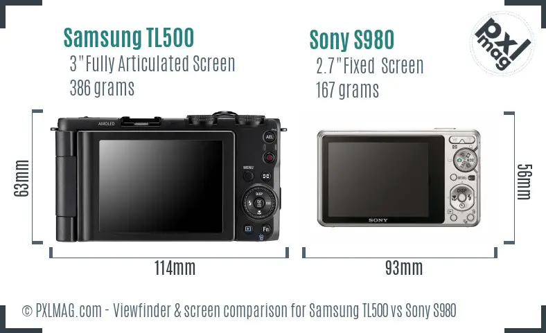 Samsung TL500 vs Sony S980 Screen and Viewfinder comparison Samsung TL500 vs Sony S980 Screen and Viewfinder comparison