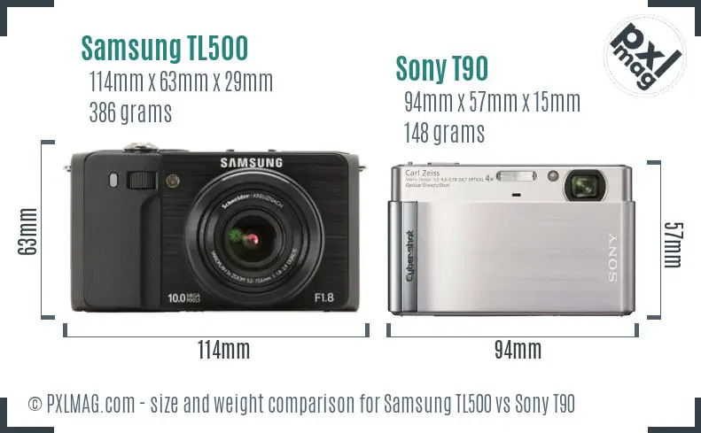 Samsung TL500 vs Sony T90 size comparison