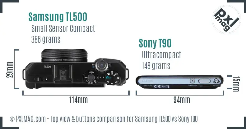 Samsung TL500 vs Sony T90 top view buttons comparison