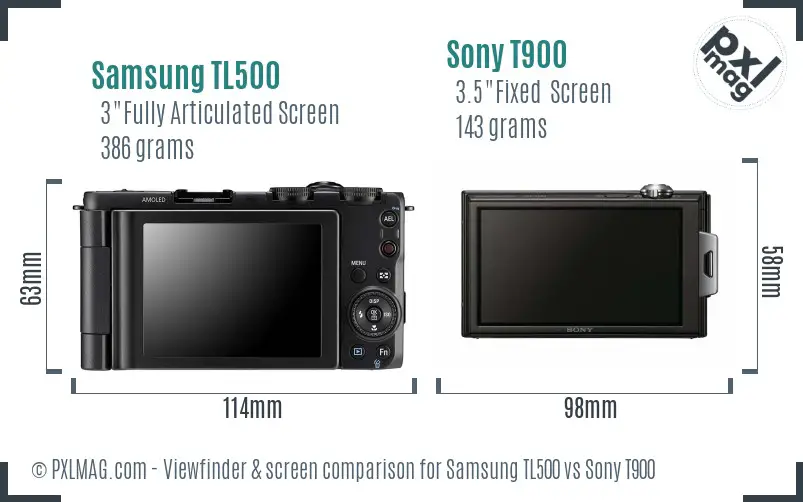 Samsung TL500 vs Sony T900 Screen and Viewfinder comparison