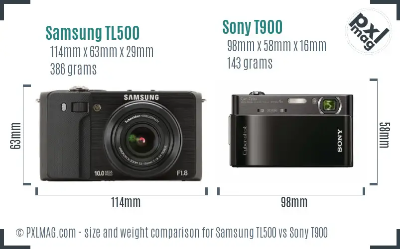 Samsung TL500 vs Sony T900 size comparison