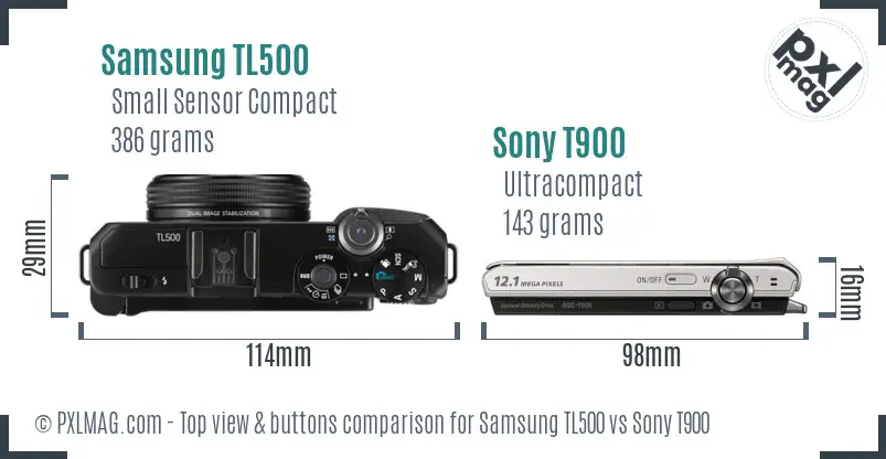 Samsung TL500 vs Sony T900 top view buttons comparison