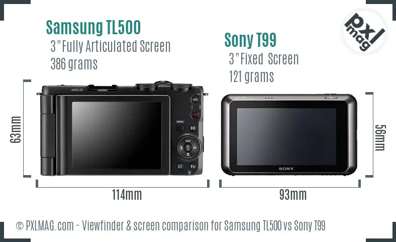 Samsung TL500 vs Sony T99 Screen and Viewfinder comparison