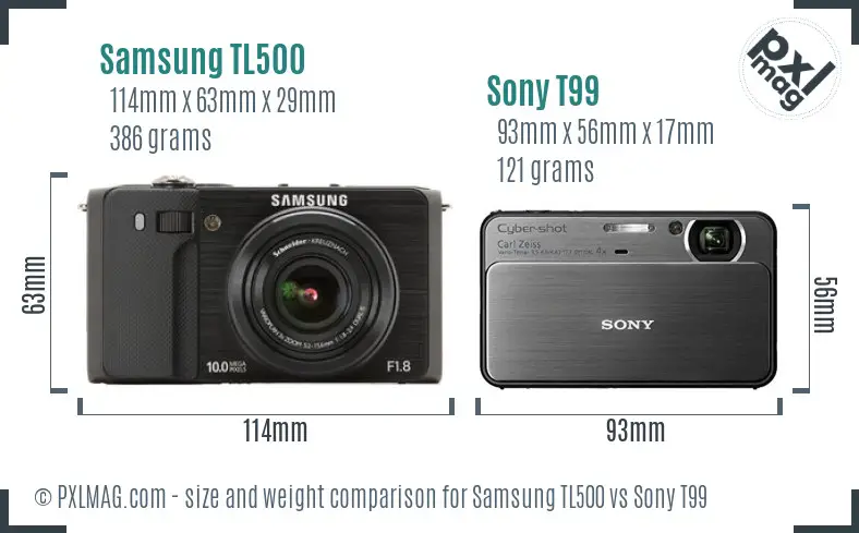 Samsung TL500 vs Sony T99 size comparison