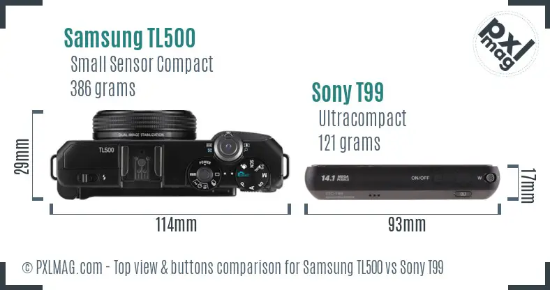 Samsung TL500 vs Sony T99 top view buttons comparison