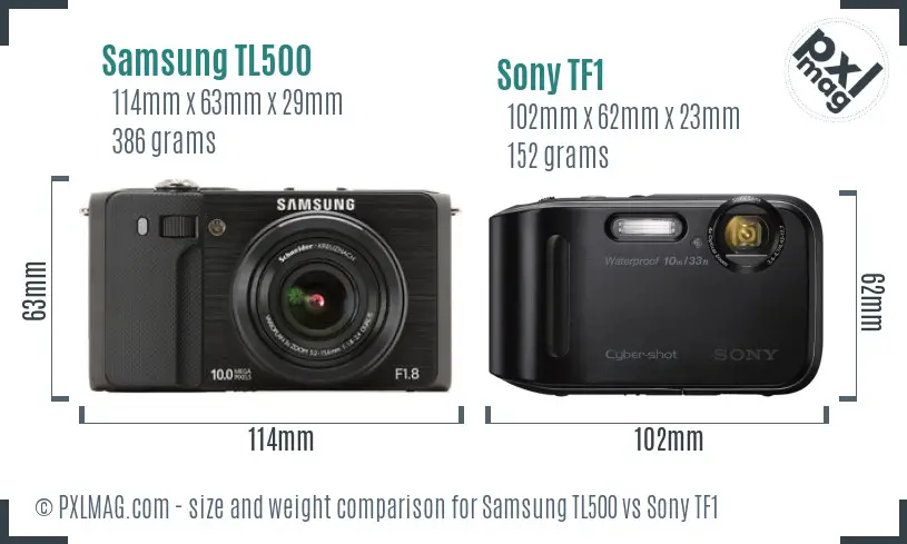Samsung TL500 vs Sony TF1 size comparison