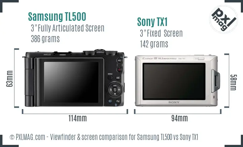 Samsung TL500 vs Sony TX1 Screen and Viewfinder comparison