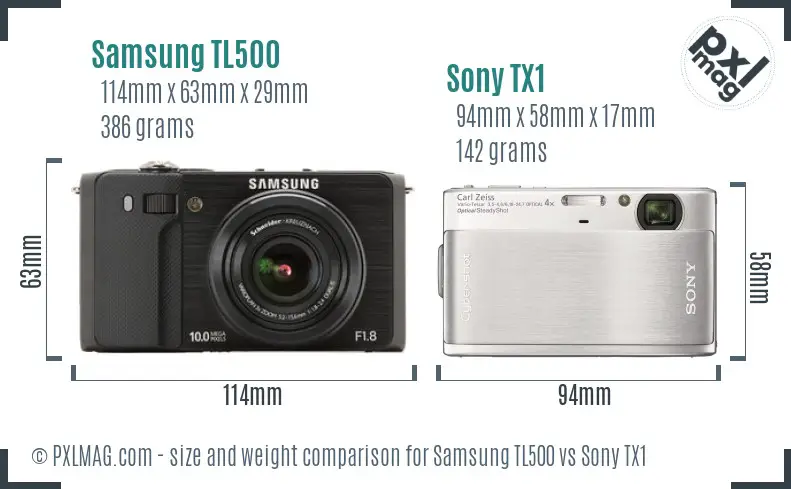 Samsung TL500 vs Sony TX1 size comparison