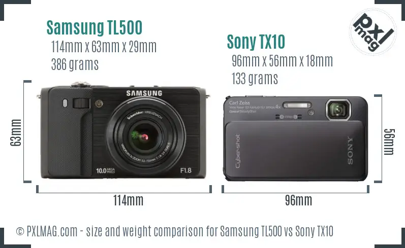 Samsung TL500 vs Sony TX10 size comparison Samsung TL500 vs Sony TX10 size comparison
