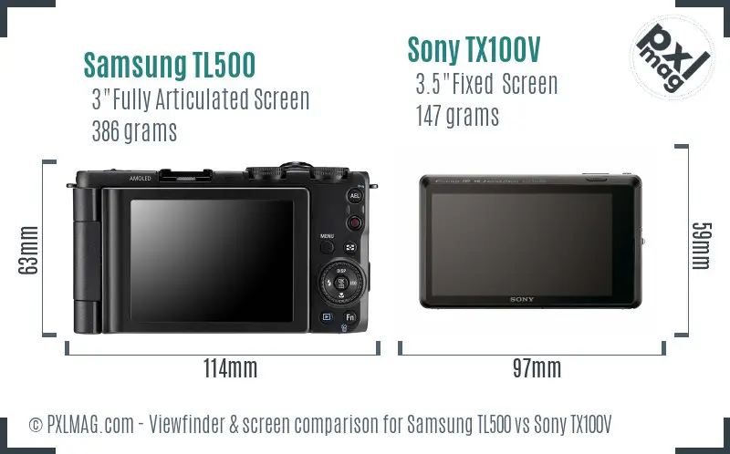 Samsung TL500 vs Sony TX100V Screen and Viewfinder comparison