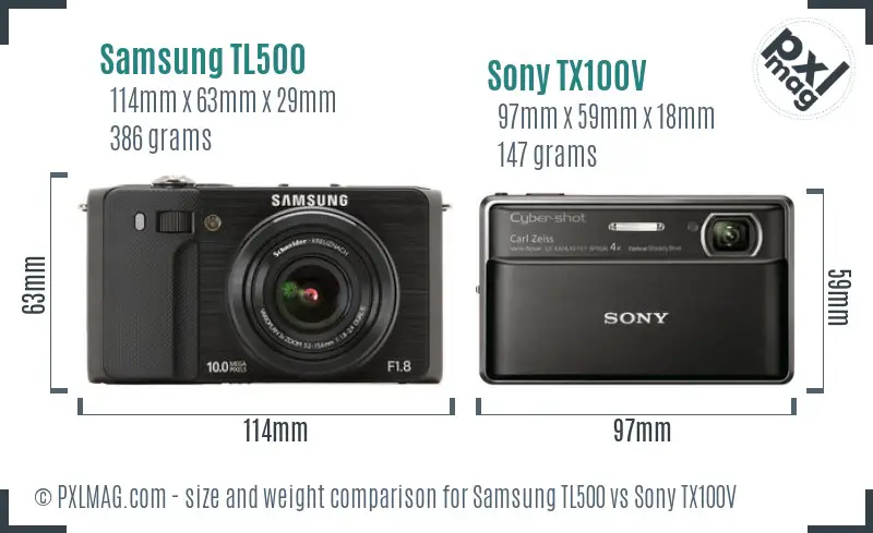 Samsung TL500 vs Sony TX100V size comparison