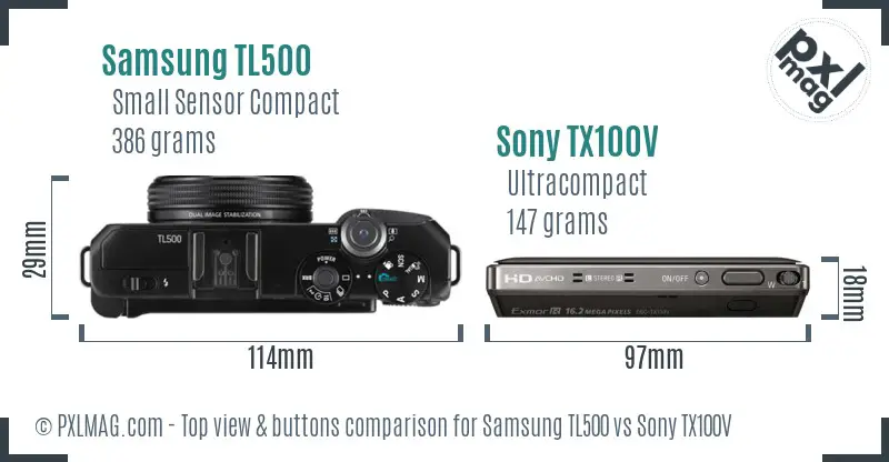 Samsung TL500 vs Sony TX100V top view buttons comparison