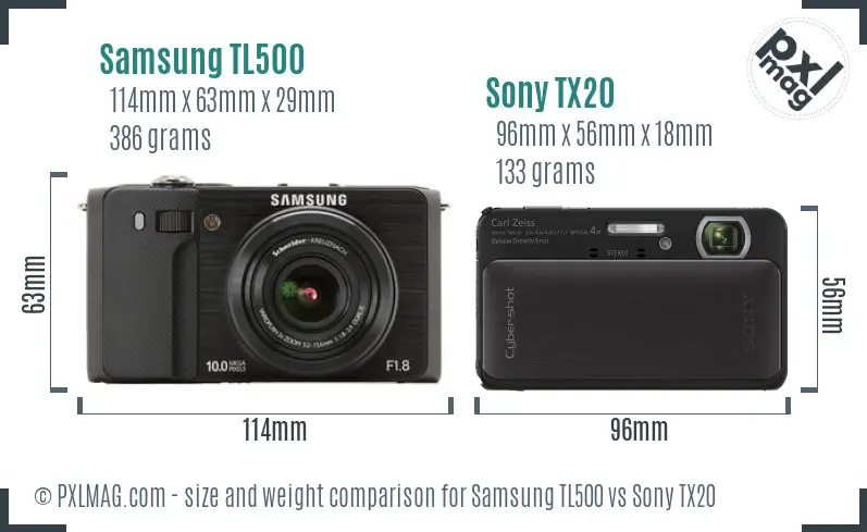 Samsung TL500 vs Sony TX20 size comparison Samsung TL500 vs Sony TX20 size comparison