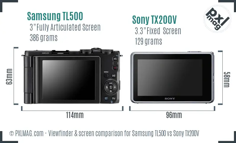 Samsung TL500 vs Sony TX200V Screen and Viewfinder comparison