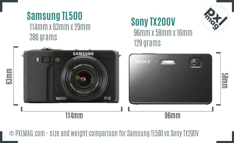 Samsung TL500 vs Sony TX200V size comparison