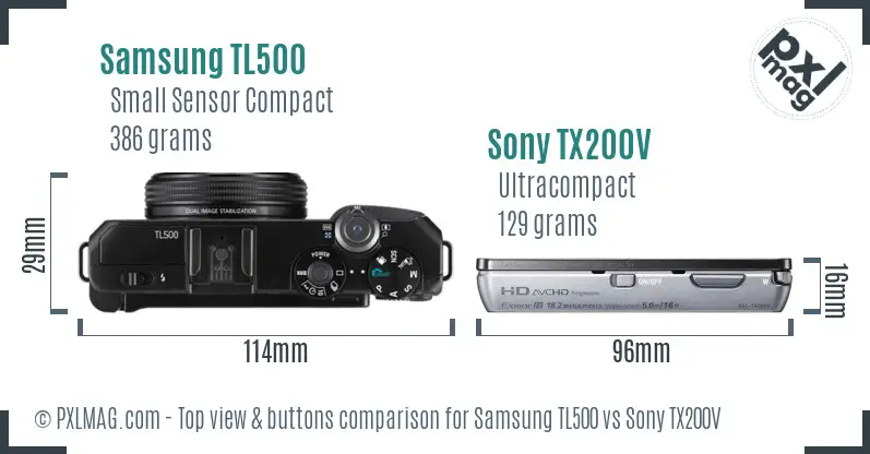 Samsung TL500 vs Sony TX200V top view buttons comparison